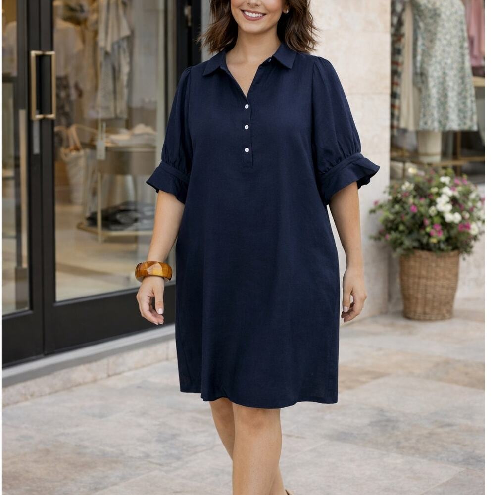 NEW Women's Navy Blue Shift Dress by Fensace Sz. Large Lagenlook Career